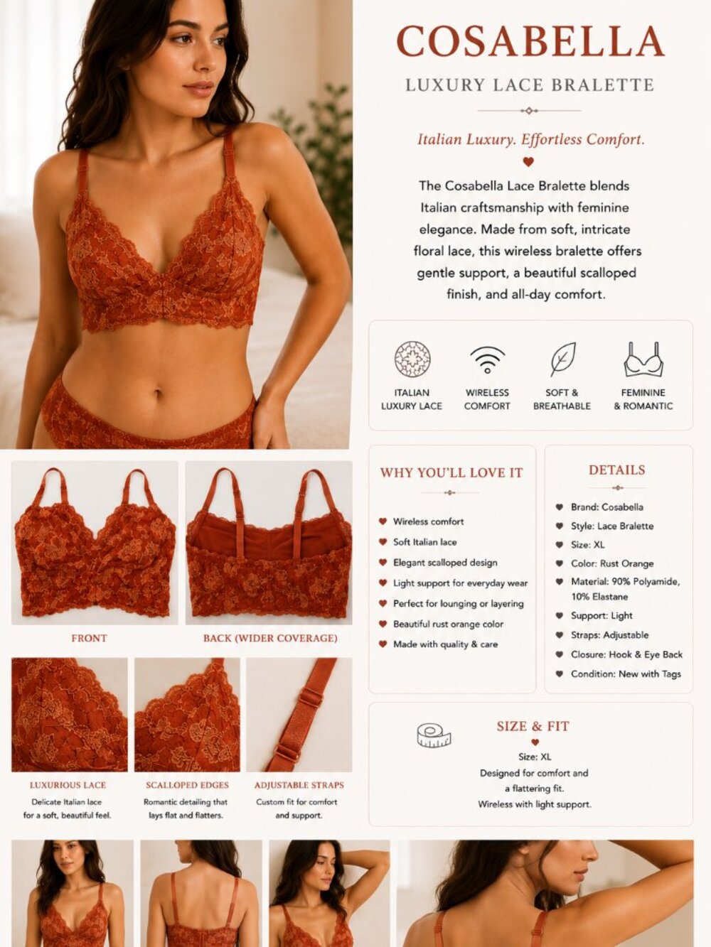 Cosabella Lace Bralette XL Lingerie Wireless Italian Luxury Intimates